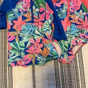 Tropical Floral Kids Swim One Piece b/g twin